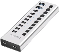 Logilink UA0448 usb 3.2 gen1 hub, 10 port kábellel/adapterrel, usb-a/c, ki/be kapcsoló kép