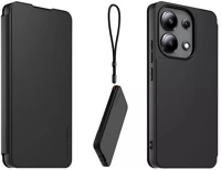 Made for xiaomi WIFOLIONOTE134GNDR tok álló, bőr hatású flip, kártyazseb + kézpánt, fekete kép