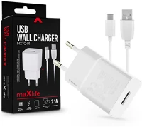 Maxlife TF-0100 Univerzális fehér hálózati töltő adapter + 1m type-c töltő és adatkábel kép