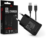 Maxlife TF-0125 usb hálózati töltő adapter + micro usb adatkábel 1 m-es vezetékkel kép