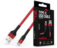 Maxlife TF-0171 1m type c 3a textil borítású piros adat- és töltőkábel kép