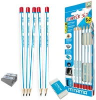 Mitama 6DB-OS KLT Grafit ceruza , háromszögletű, radírral, 2 lyukú hegyezővel, 6db-os klt. kép