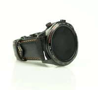 Mybandz 20SKU1557 Karbonszálas bőróraszíj / fekete / narancs varrás / 20mm kép