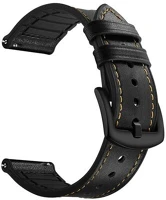 Mybandz 22SKU6800 Kívül puha bőr belül szilikon óraszíj /fekete/ / 22mm kép