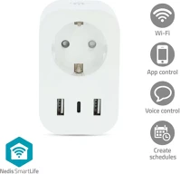 Nedis 2X USB | 0 - 55 Smartlife intelligens csatlakozó | wi-fi | ip21 | teljesítmény mérő | kép