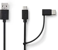 Nedis CCGL60610BK10 2 az 1-ben kábel | USB 2.0 | USB-A Dugasz | USB Micro-B Dugasz / USB-C kép