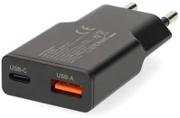 Nedis WCHA20BK 20w gyorstöltő adapter - usb-c + usb-a dupla usb töltőfej kép