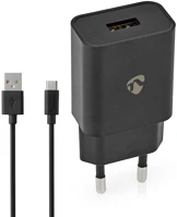 Nedis WCHAC242ABK Nedis hálózati USB töltő USB-C kábellel - 2,4 A - Fekete (WCHAC242ABK)