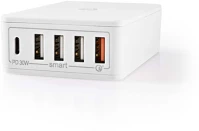 Nedis WCPD30W120WT száma: 5 | Csatlakozó típusa: 1x USB-C™ / 4x USB-A | Nincs Kábel kép
