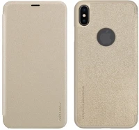 Nillkin GP-81420 sparkle műanyag telefonvédő bőr hatású flip, logó kivágás, arany kép