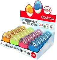 Optima 07.03216 Hegyező és radír display  1 lyukú tartályos műanyag 24 darabos kép