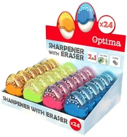 Optima 100053 Hegyező és radír display  1 lyukú tartályos műanyag 24 db/display kép