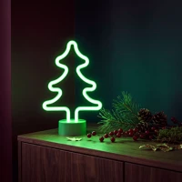 Phenom 43996D Neon led lámpa - zöld fenyőfa - 3 x aa + usb - 18,5 x 8,5 x 28 cm (43996d) kép