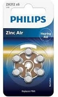 Philips ZA312B6A/00 Elem hallókészhez cink-levegő 1.4v 6-bliszter