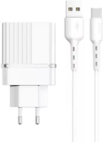 Phoner PH-CDA49C Hálózati töltő adapter, 12w, 2 x usb aljzat, usb type-c kábellel, fehér kép
