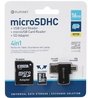 Platinet PMMSD16CR4 Memóriakártya microsd 16gb + kártyaolvasó + otg + adapter kép
