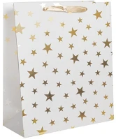 Qx 370266 Dísztasak matt 18x23 cm csillagos fehér/arany kép