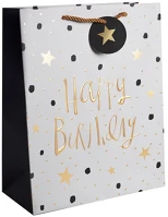 Qx 370364 Dísztasak matt 18x23 cm fehér/arany happy birthday felirattal kép