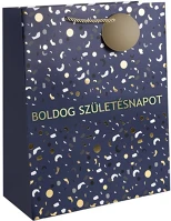 Qx 370458 Dísztasak matt 11x14 cm kék/arany boldog születésnapot felirattal kép