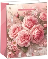 Qx 370503 Iris matt papírtasak rózsacsokros rózsaszín 26 x 32cm kép