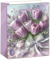 Qx 370506 Dísztasak matt 18x23 cm lila tulipáncsokor kép