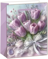 Qx 370507 Dísztasak matt 26x32 cm lila tulipáncsokor kép