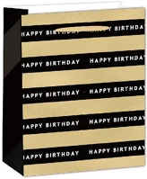 Qx 370576 IRIS matt papírtasak hologrammos hot stamp Happy Birtday fekete/arany 26 x kép