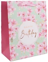 Qx 370590 Dísztasak matt 18x23 cm barackfavirág happy birthday kép