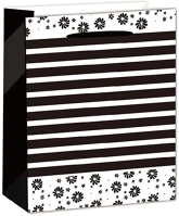 Qx 370608 Dísztasak matt 26x32 cm fekete/fehér csíkos kép