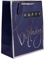 Qx 370645 Dísztasak matt 18x23 cm kék ezüst happy birthday kép