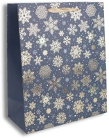 Qx 370854 Dísztasak matt 11x14 cm kék/arany hópihék kép