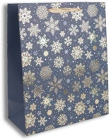 Qx 370856 Dísztasak matt 26x32 cm kék/arany hópihék kép