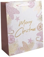 Qx 371689 Dísztasak matt karácsonyi 18x23 cm rózsaszín és arany merry christmas kép