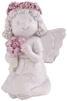 Qx 46645 Iris dekor műgyanta angyal áll+virág koszorú fehér 9,8cm kép