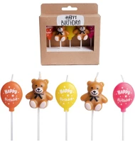 Qx 497377 Gyertya szülinapi maci és lufi 5 db/csomag 9 cm kép