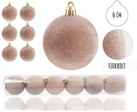 Qx 50374 Karácsonyi gömb flokkolt krém színű 6 db/csomag kép