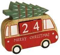 Qx 58699 Karácsonyi öröknaptár 15x13 cm fa kisbusz kép