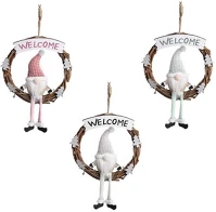 Qx 60765 Karácsonyi fa dekoráció 16 cm orrszakáll welcome felirattal 3 féle kép