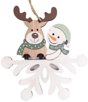 Qx 61527 Karácsonyi dekor dísz fa akasztós 12x11 cm hóember és rénszarvas kép