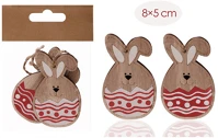 Qx 65739 Húsvéti dekor fa akasztós nyuszi tojás 8x5 cm 2 db/csomag kép