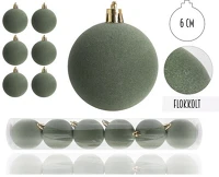 Qx FLOKKOLT ZÖLD Karácsonyi gömb flokkolt zöld színű 6 db/csomag kép