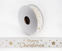 Qx 25MM/10MÉTER Iris szalag merry christmas krém 25mm/10méter kép