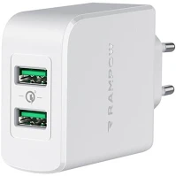 Rampow RBA16 39w hálózati gyorstöltő adapter, qc, 2x usb, fehér kép