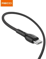 Recci RTC-N16CB 3a typec-usb szövet kábel, fekete - 1m kép