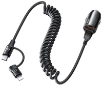 Remax RCC356 ruichy autós töltő usb aljzat 45w, pd gyorstöltő + fix spirál type-c kép