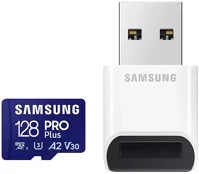 Samsung 77188 memóriakártya, pro plus + reader microsdxc 128gb, class 10, uhs-i, u3, v30 kép