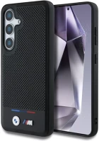 Samsung BMHMS25S24PUHOTK Bmw leather tricolor stripe  galaxy s25 magsafe hátlap tok, fekete kép