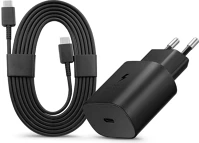 Samsung EP-TA800EBE + EP-DW767JBE gyári hálózati töltő adapter type-c bemenettel + 1,8 m-es type-c -      type-c kábel - 25w -  - fekete (eco csomagolás) kép