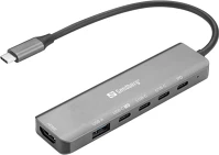 Sandberg 6-IN-1 MEDIADOCK, 6XUSB/1XHDMI Usb-c 6-in-1 mediadock, 6xusb/1xhdmi kép