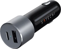 Satechi max.60w Satechi autós szivargyújtó adapter, usb type-c max.60w, usb-a max.12w, ezüst (st-tcpdccs)